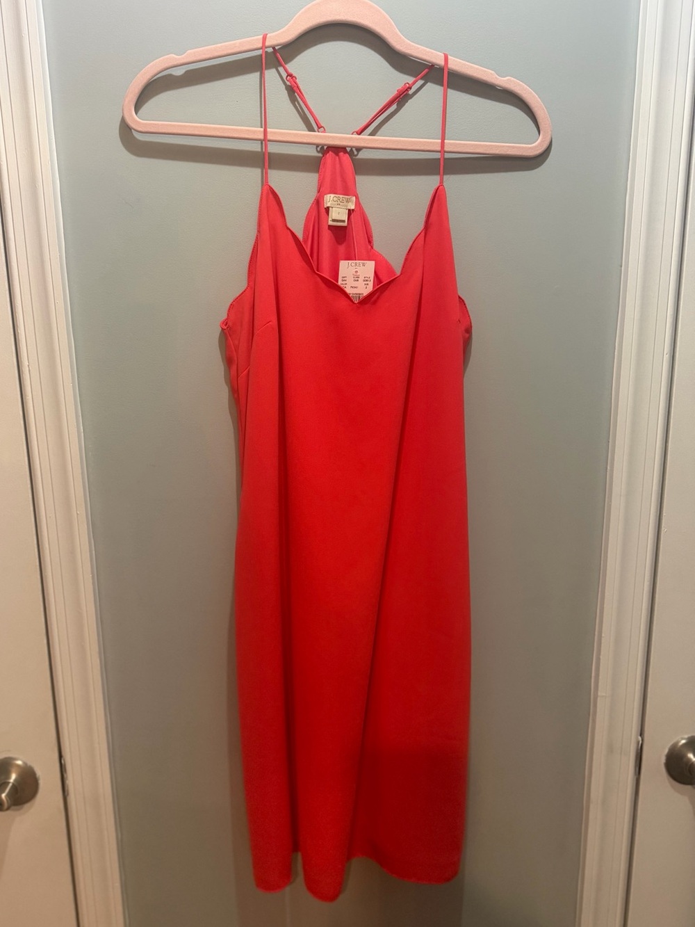 J. Crew Coral-Red Slip Scalloped Trim Mini Dress
